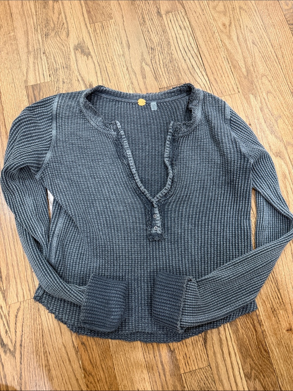 Free People Charcoal Waffle Knit Henley Top XS